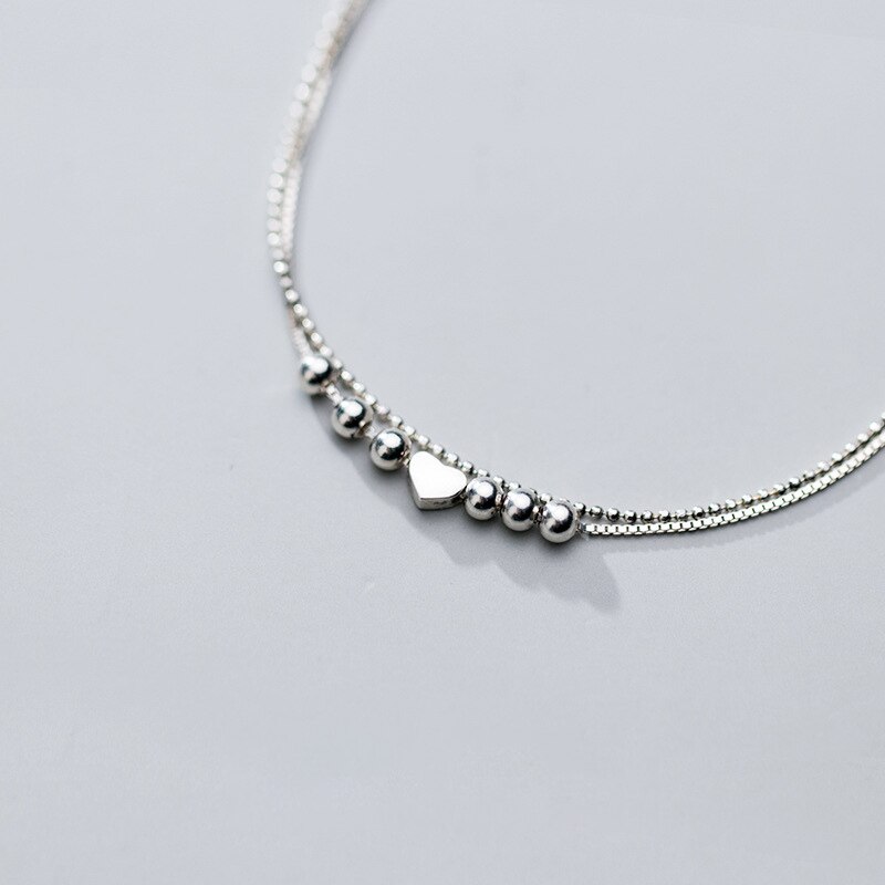 MIQIAO bracciale a cuore per gamba argento coreano 925 gioielli donna cavigliera ornamento piede femminile doppio strato scatola perlina catena regalo d&#39;amore