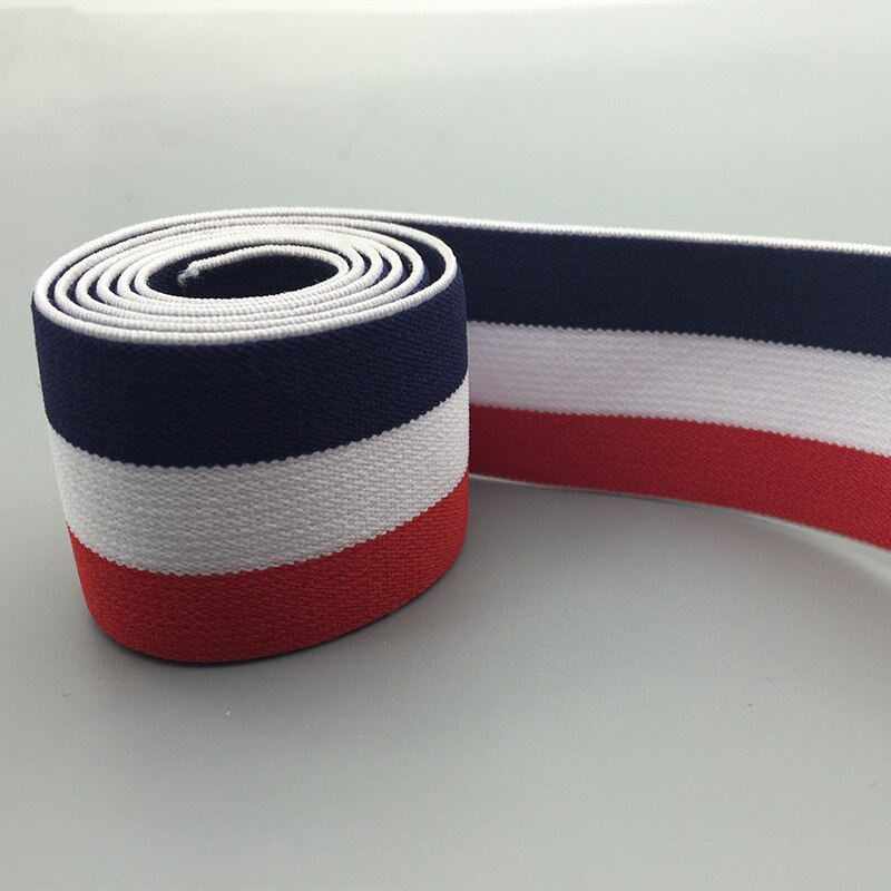 45 yards/lot Rood navy Tri-kleur Streep Intercolor Elastische Band Gekleurde Nylon Elastische Riem