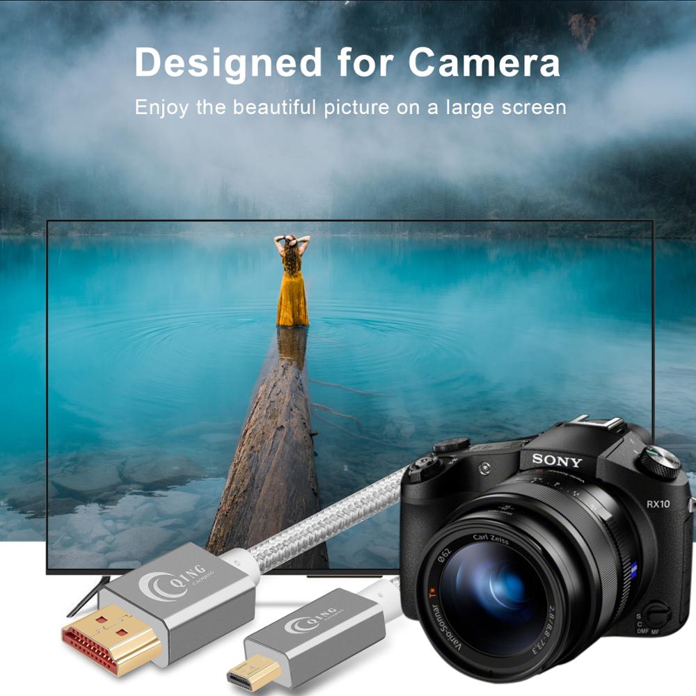 Micro HDMI to HDMI Cable 3D 4K 1080P Nylon Braided Male-Male Micro HDMI Cable for Raspberry Pi 4 Huawei MediaPad Sony camera