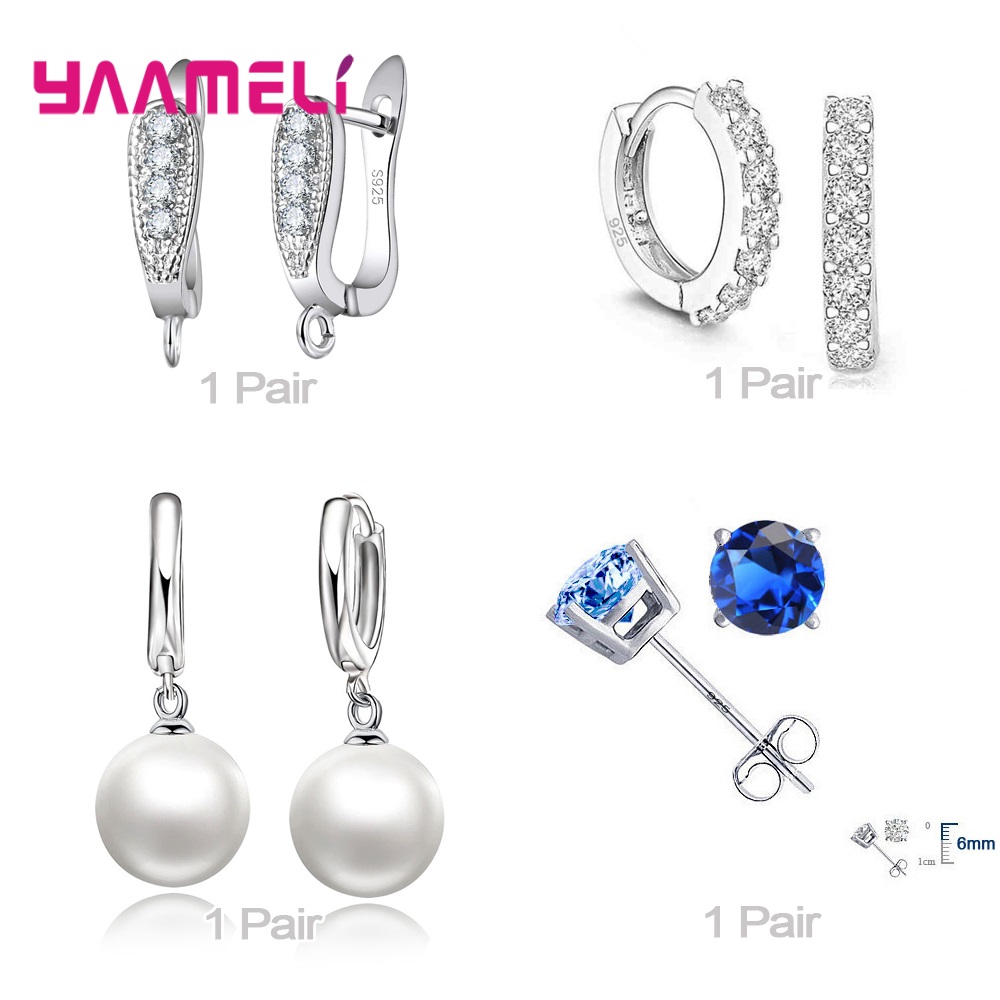 Trendy Vrouwen Oorbellen Echt 925 Sterling Zilver Natuurlijke Kristal Parel Party Accessoires 4 Paar Gemengde Sieraden