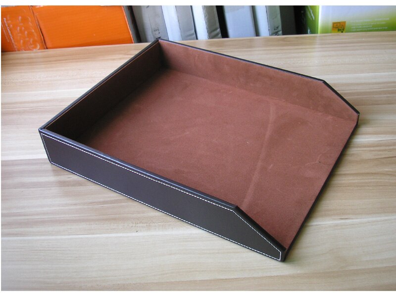 A4 læder træ skrivebord fil dokument opbevaringsbakke æske arkivering papir dokumenter bakker arrangør rackholder brun 225b: Brun