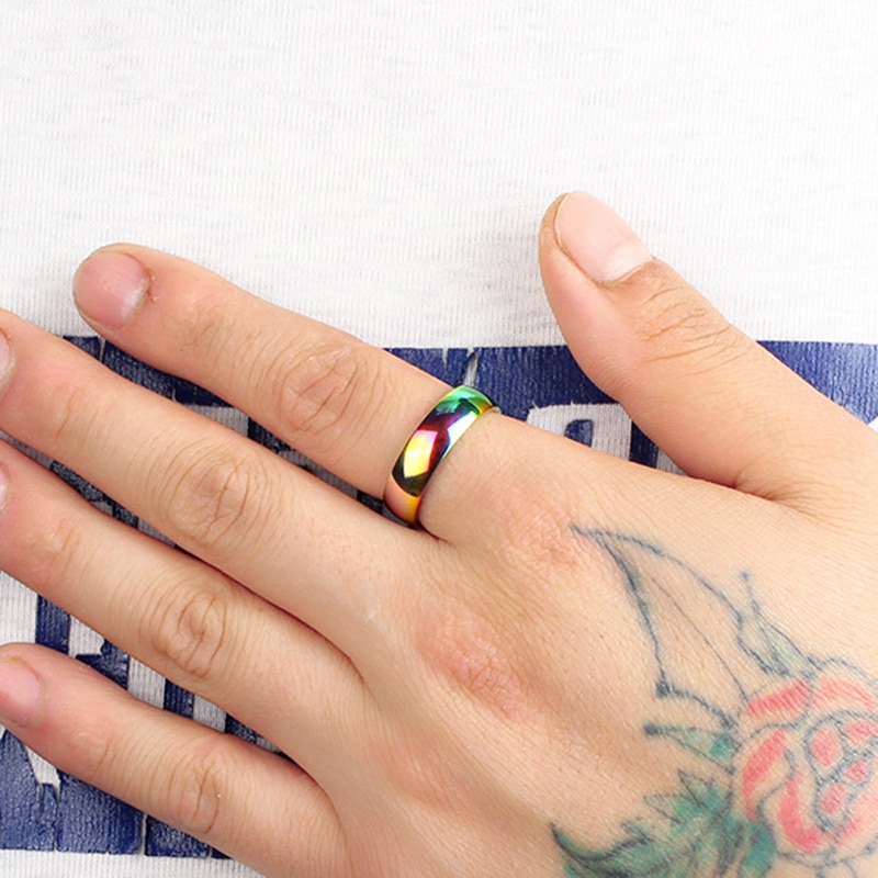 SHOUMAN 6mm Regenbogen Bunte Glatte Oberfläche Ringe für Frauen modisch Nette Edelstahl Hochzeit Bands Schmuck