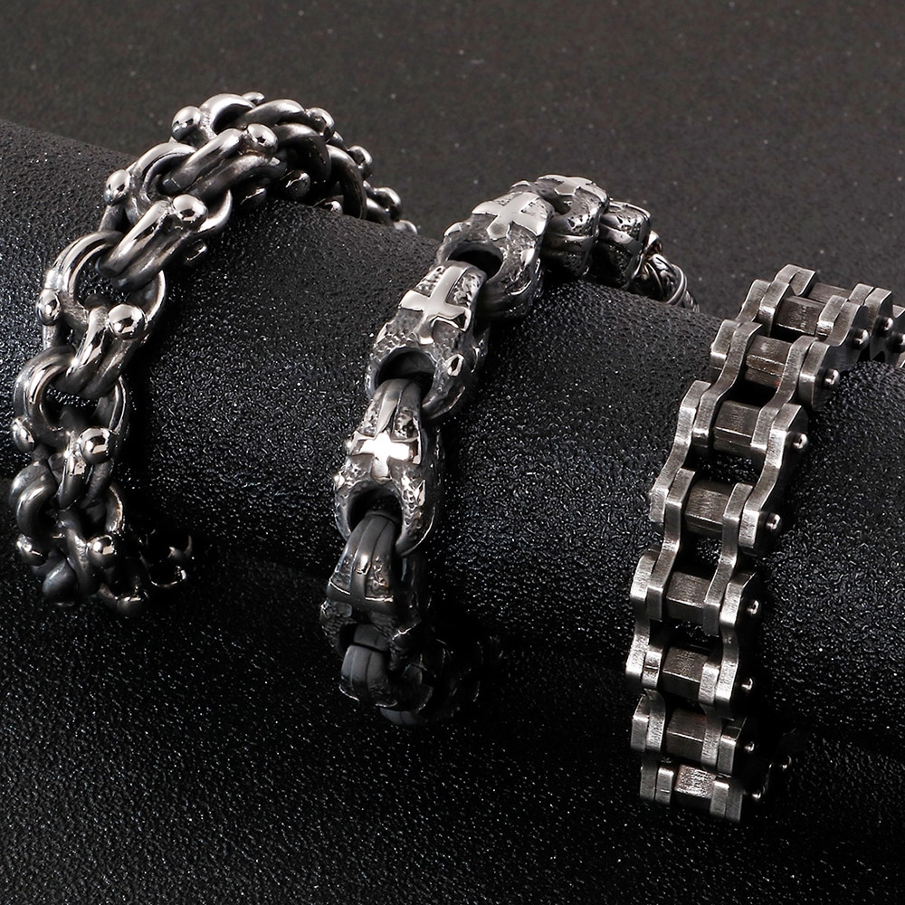 Zware Rvs Cross Armband Mannen 23 Cm Lang 13 Mm Breed Fiets Chain Heren Armbanden Accessoires Vintage Biker sieraden