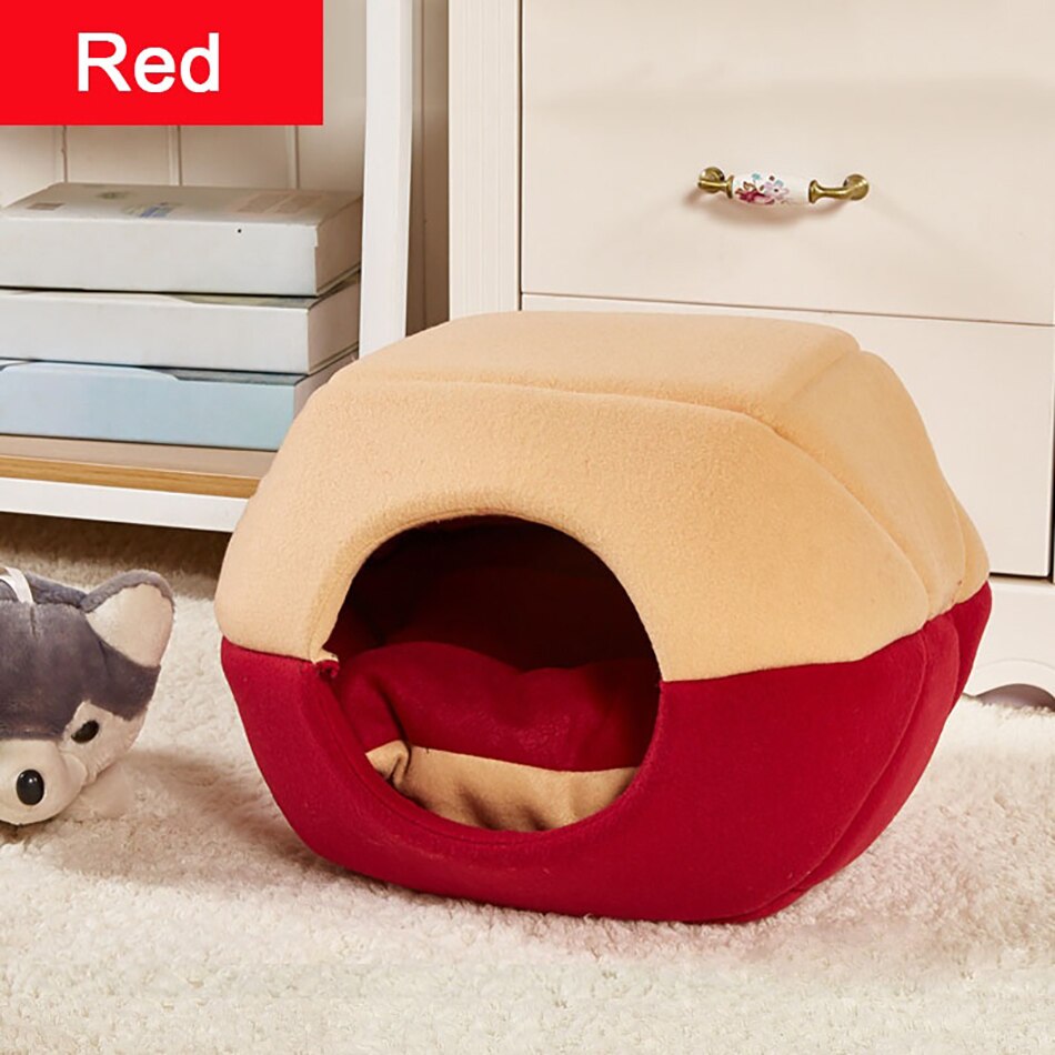 Kat Bed Huis Zachte Pluche Cozy Cave Bed Mand Voor Kleine Middelgrote Hond Kat Puppy Kussen Kennel Warm Sleep Huisdier bed Kat Nesk Hut: red / L 55X44X38cm