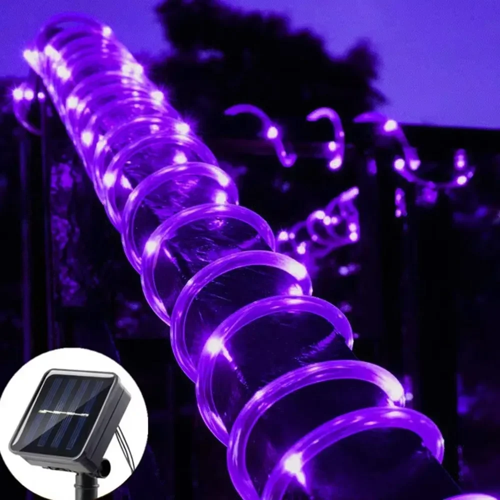 Luces de cuerda LED solares, cadena de luces de tubo de hadas, lámparas de césped impermeables para exteriores, 8 modos para el hogar, jardín, Patio, decoración de boda: Blanco / 6-10 W