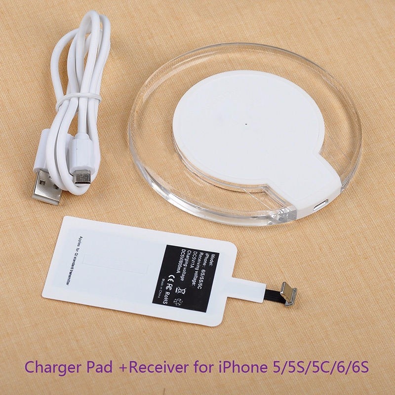 Qi Wireless Chargeing Transmitter+ Qi Receiver For Apple iPhone 4 5 5S SE 6 6S Wireless Charger Pad Kit For iPhone 7 7 Plus 8