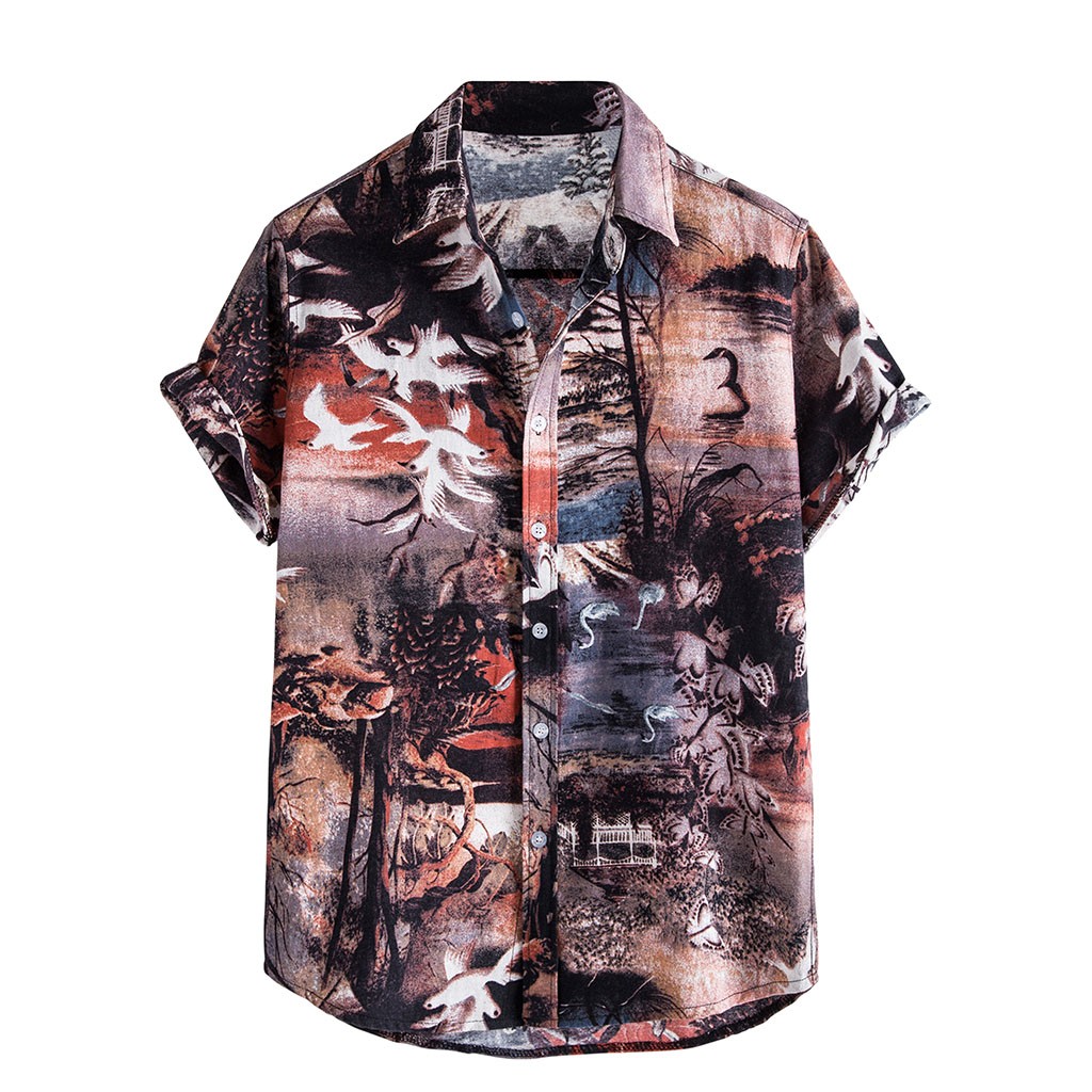 Sommer mand skjorte herre bomuld kortærmet blomsterprintede løse hawaiiske strandskjorter plus størrelse mænd 5xl camisa masculina  #3: L