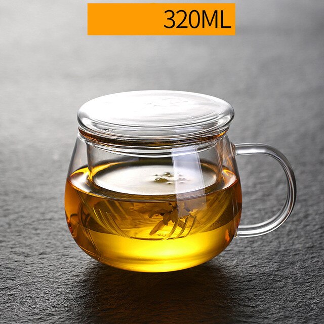 Transparent Glass Tea Cups Household Flower Teacups with Lid and Filter Heat Resistant Water Mug Office Drinkware: 320ml