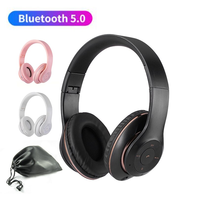 Foldable Bluetooth Wireless Headphones With Mic For Phone Tablet Music Noise Cancel Bass наушники Girl Kid Man Headset with Bag