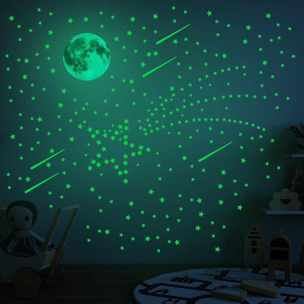 Glowing Moon Shooting Star Wall Stickers Home Decor Glow In The Dark Vinyl Babyroom Bedroom Living Room Decoration