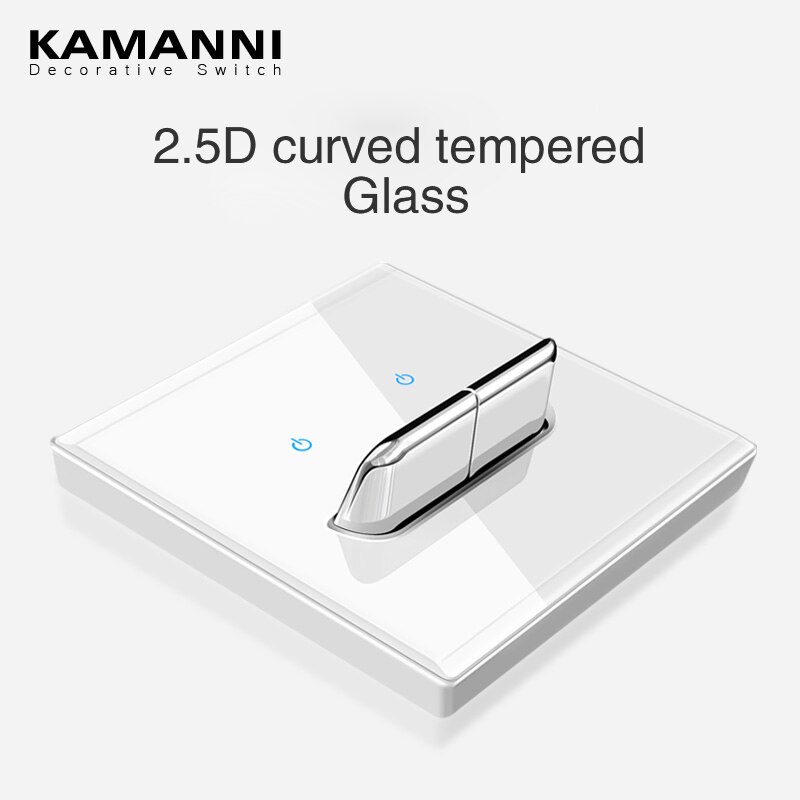 KAMANNI Luxury Light Switch General Standard Crystal Tempered Glass 2Gang 2 Way Switch White Push Botton wall Switches 220V