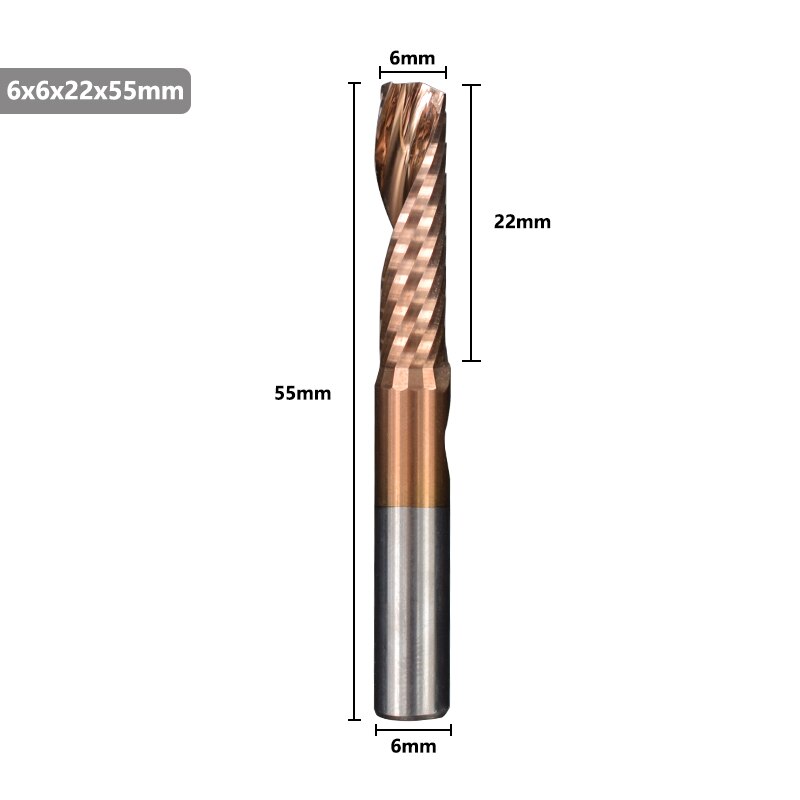 Xcan aluminium skærende endefræser 4 6 8mm skaft enkelt fløjte ticn coating cnc fræser hårdmetal fræser: 6 x 22
