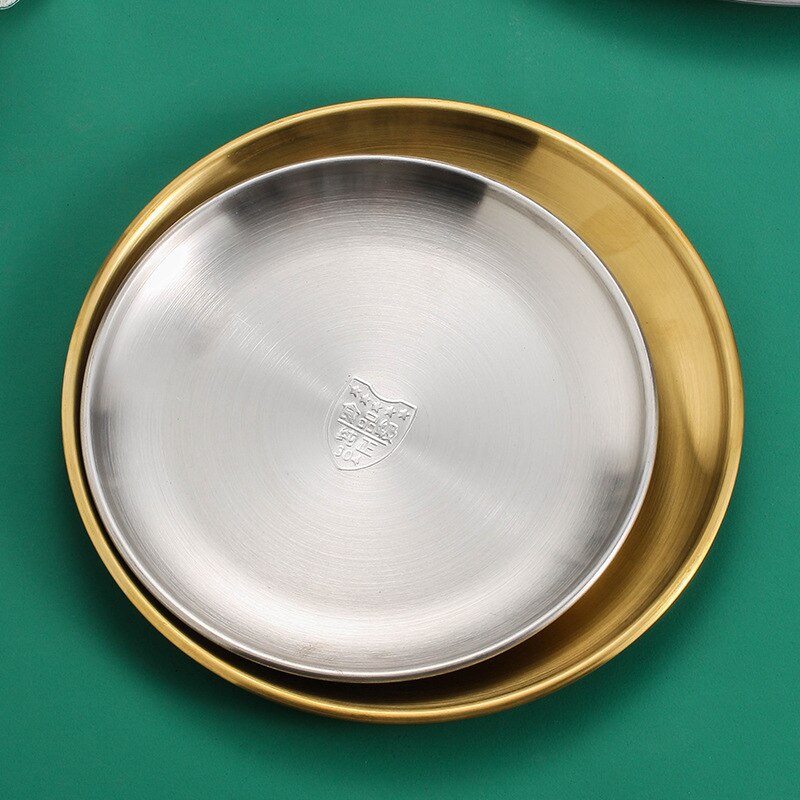 Stainless Steel Dinner Plates Golden Tray Western Food Plate Barbecue Plate Cake Dessert Fruit Disc Buffet Plate