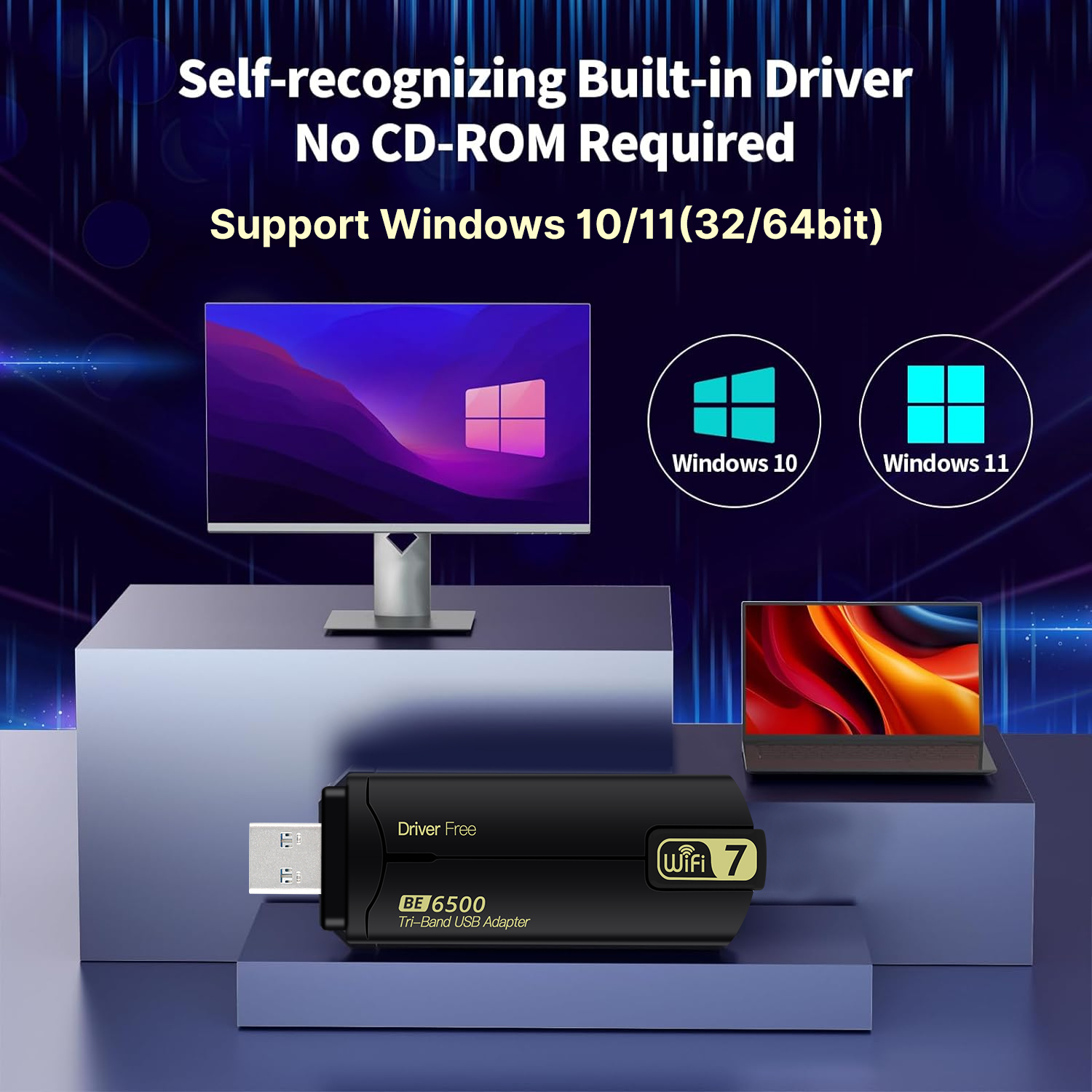 USB 3.0 WiFi 7/WiFi 6E BE6500 AX5400 Wireless Adapter 2.4G&5G&6G Tri Band Wi-Fi 802.11BE Network Card For Win10/11 Driver Free
