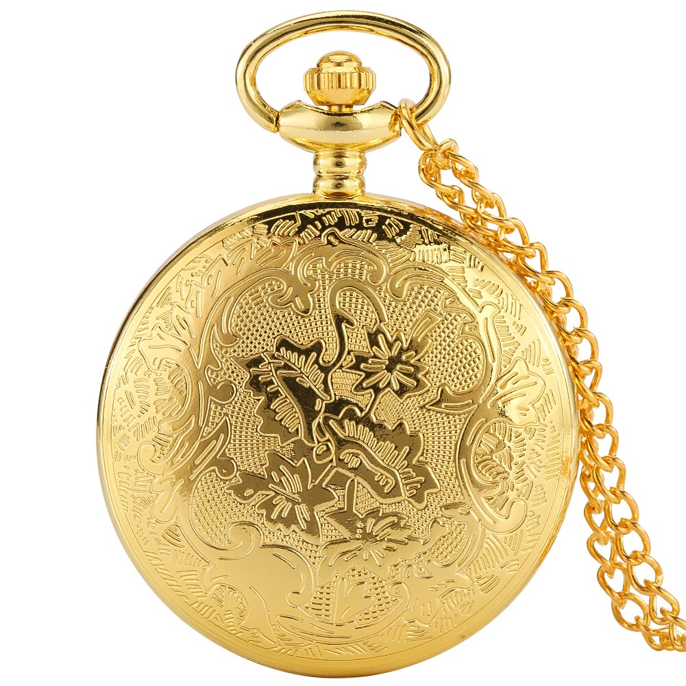 Exquisite Gold Pocket Watch Classic Roman Numeral White Dial Portable Thin Chain Quartz Pendant Clock Birthday