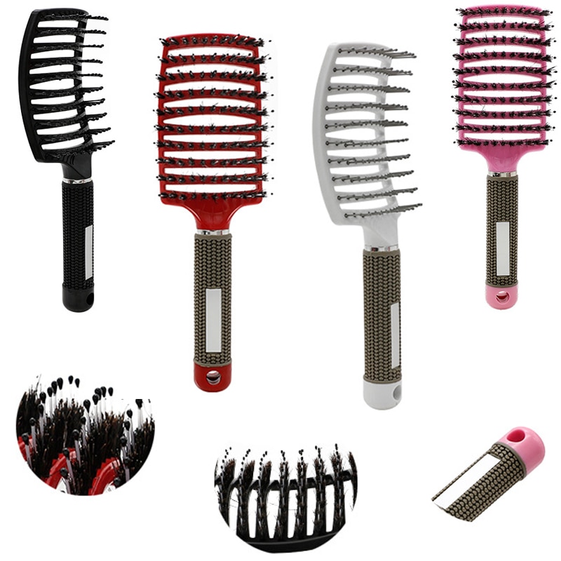 1Pcs Nylon Hair Brush Scalp Massage Comb Wet Curly Hair Care Bristle Anti-static Hairdressing Nylon Comb Wide Tooth Curved Comb