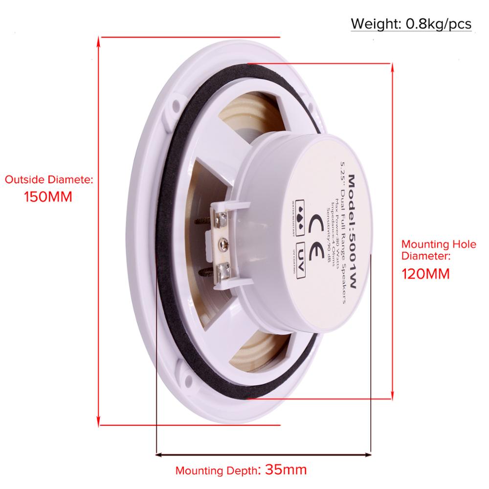 5.25Inch 160Watts 2 Way Marine Waterproof Speaker Outdoor Boat Dual Full Range Speakers For SPA UTV ATV Golf Cart Motorcycle