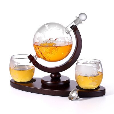 Whiskey Dispenser Globe Machine Set With Etched Globe Whisky Glasses Style Novelty Drinking Dispenser For Liquor Scotch Bourbon