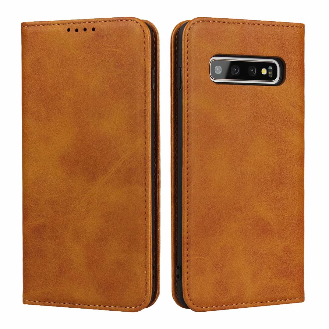 Skórzane etui do Samsung Galaxy S10/S10E/S10 Plus 5G etui z klapką etui na karty etui na przyciąganie magnetyczne etui na portfel: S10E / Yellow