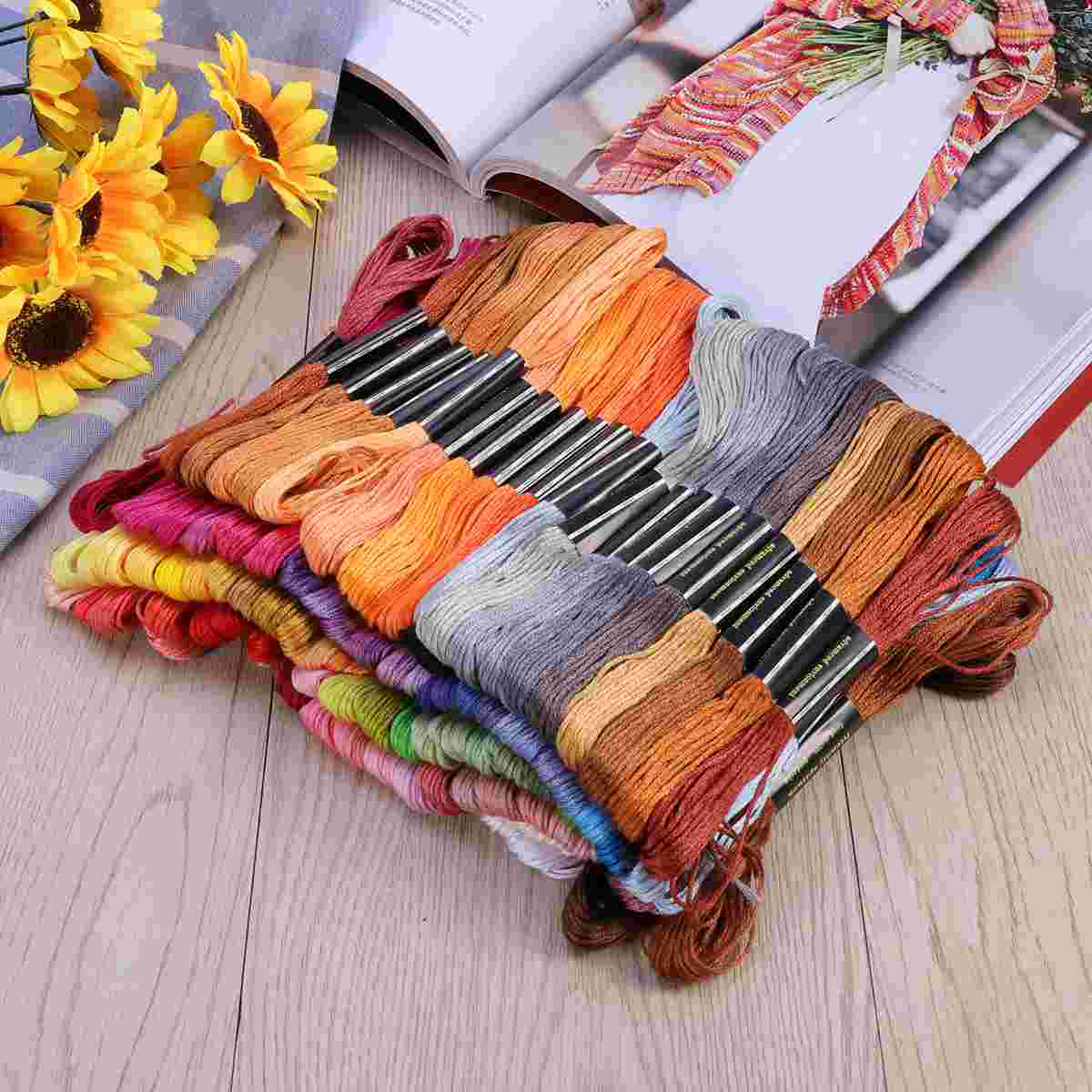 100 Skeins of 8M Multi-color Cotton Cross Stitch Embroidery Threads Floss Sewing Threads (Random Color)