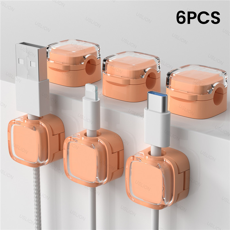 Kleurrijke 6-delige magnetische kabelclips Kabel Gladde verstelbare snoerhouder onder bureau Kabelbeheer Draadhouder Kabels Organizer: Blue