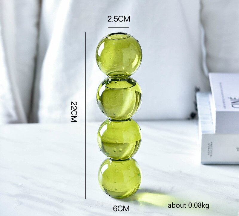 Vase à bulles en verre coloré , Arrangement de fleurs, ornements de Table hydroponique, décoration de maison: Tall Green