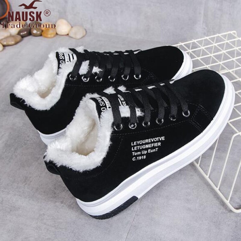 Vinter damskor varm päls plysch dam fritidsskor snörning sneakers plattform snöstövlar stor storlek wsn 324
