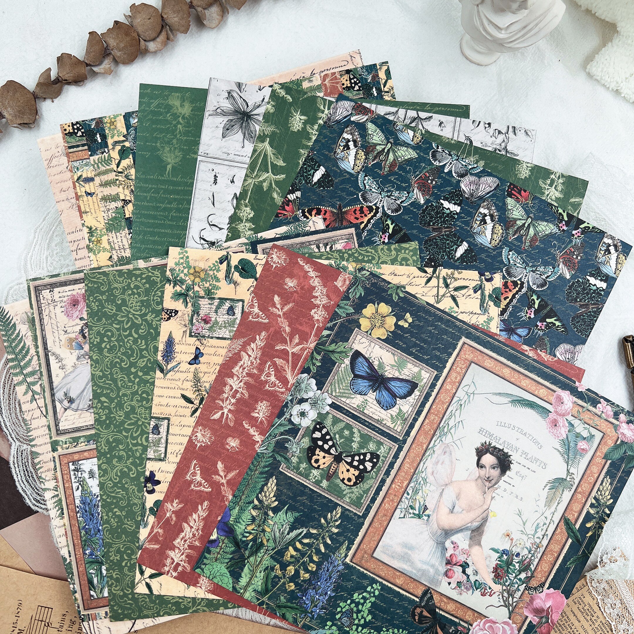 Green Butterfly Fairy Lady Handmade Junk Journal Card Material Paper DIY Scrapbook Travel Diary Background Decorative Paper