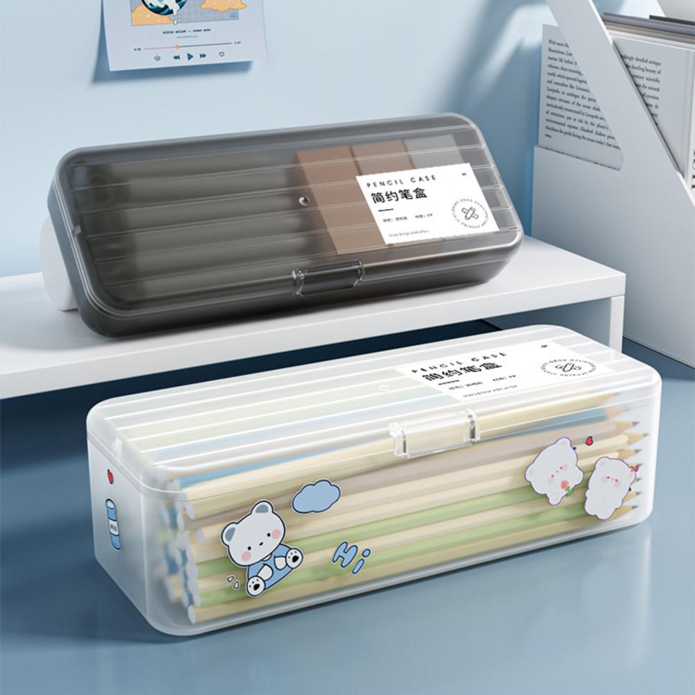 Estojo de plástico transparente de grande capacidade, caixa que economiza espaço, caixa de armazenamento para casa e escola, material de escritório
