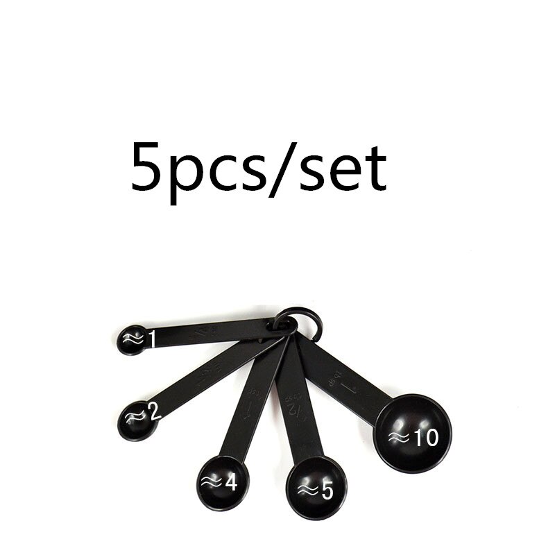 Acessórios de cozinha 1 conjunto cozinha cozinhar ferramentas preto plástico medida colher café açúcar copos medição utensílios cozinha gadgets: black-5pcs spoon