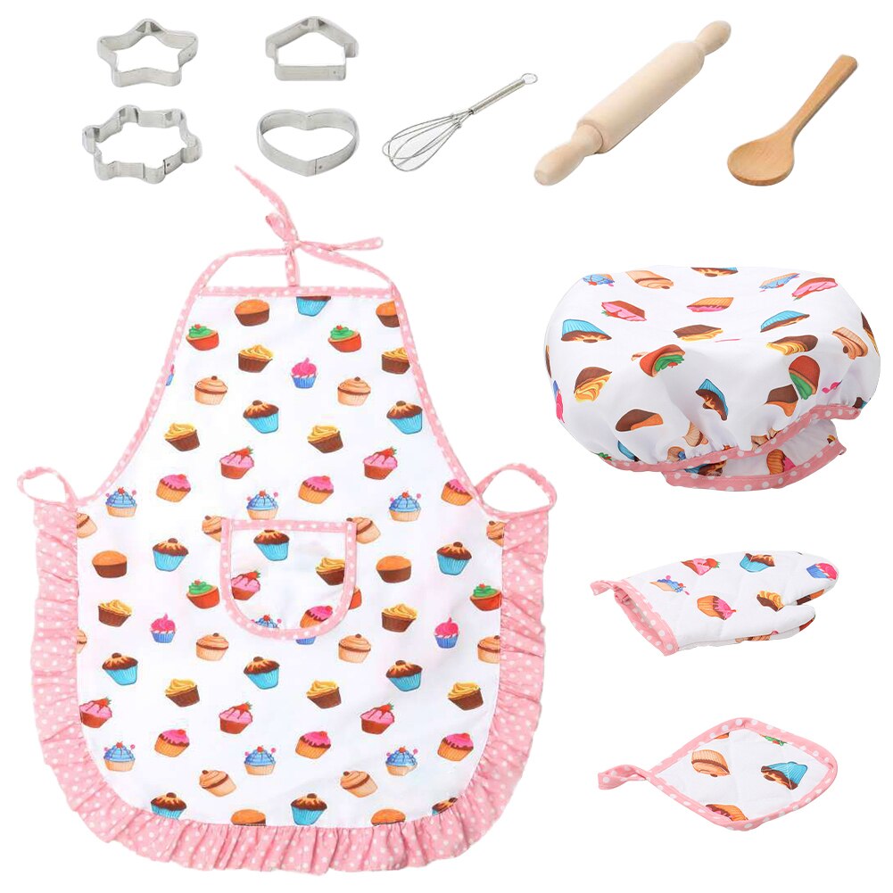 Kids Cooking and Baking Apron Set Kitchen Deluxe Chef Set Costume Pretend Role Play Kit Apron Hat Suit for 3 Years Old Children: Default Title