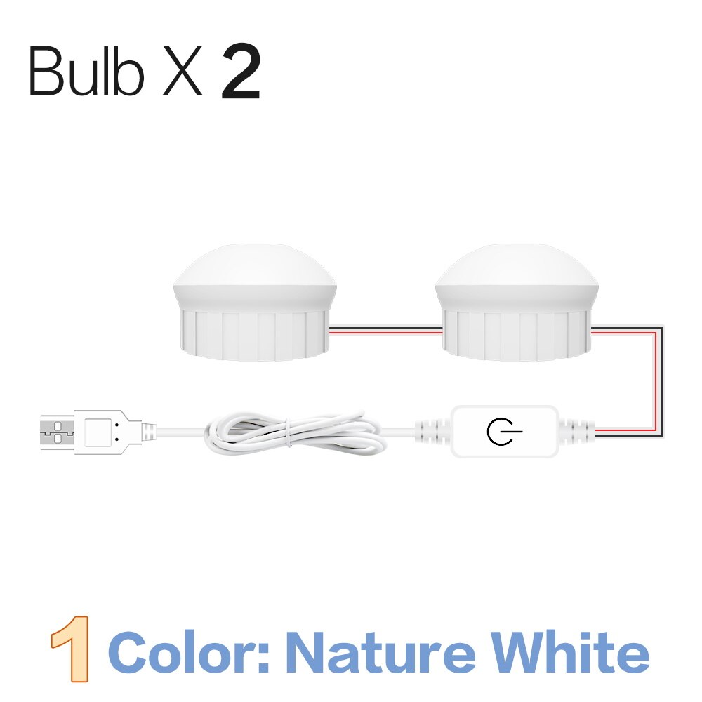 Usb 12v kit de lâmpadas led tipo hollywood para espelho, lâmpada regulável para maquiagem de banheiro, cosméticos, lâmpada de parede, iluminação para cosméticos: Nature White 2 Bulbs
