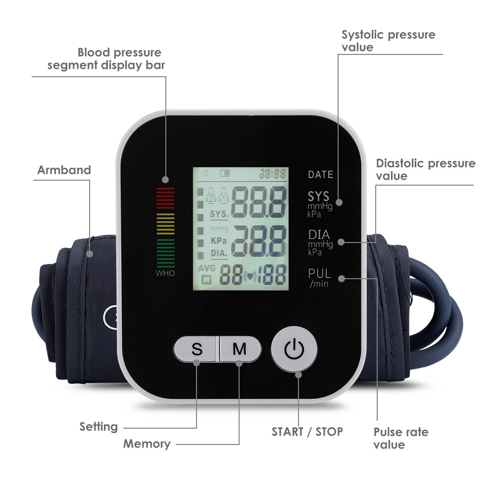 Elektrische Bloeddrukmeter Bovenarm Voice Alarm Automatische Digitale Medische Heart Beat Pulse Tonometer Bloeddrukmeters