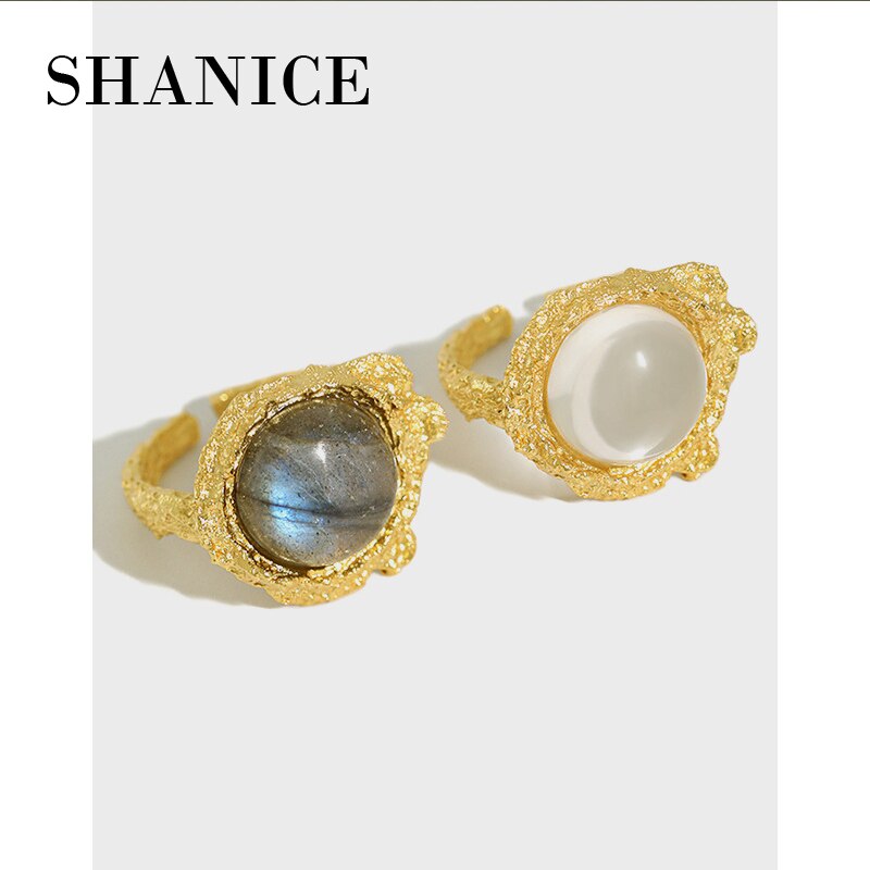 SHANICE S925 anello aperto in argento sterling ins nicchia francese luce lusso trama retrò cristallo bianco labradorite femminile Street dance