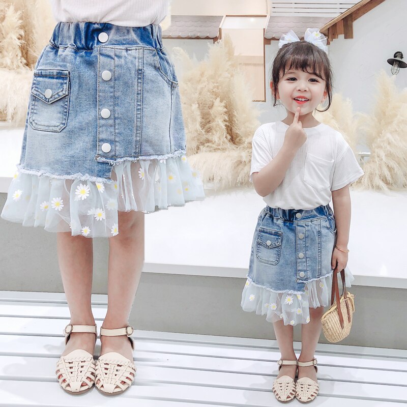 Piger nederdele sommer børn jean nederdele til piger denim tutu blomster nederdele afslappet pige tøj 2 4 5 6 7 år børn pige tøj: 24m
