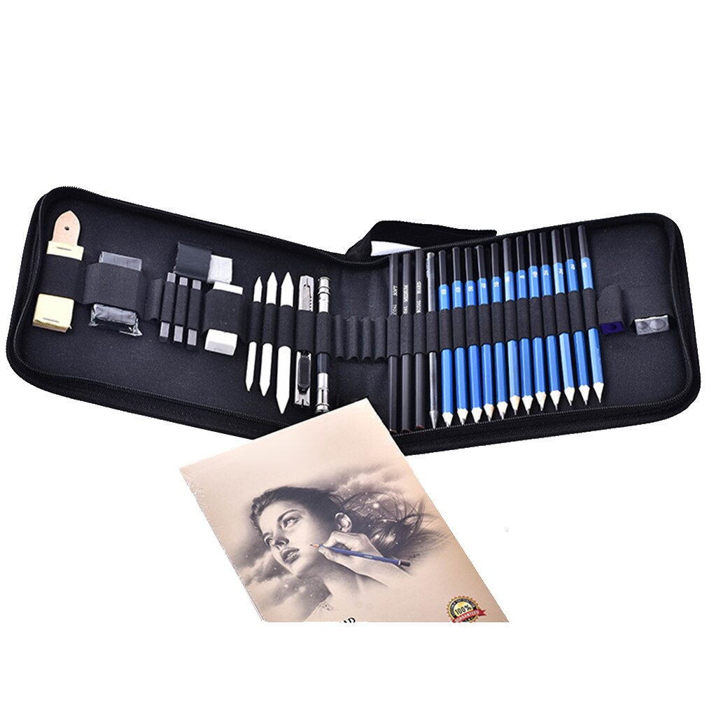 33 pièces Croquis Dessin Outil Kit Charbon Graphite Crayons Gomme Ensemble Croquis Art Outils