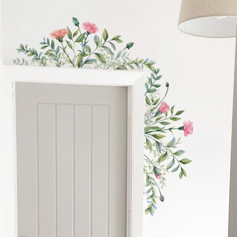 Avtagbara väggklistermärken blommor gröna blad för badrumsdörr väggdekor diy vinyldekaler självhäftande barnrumsmuralmålningar hem