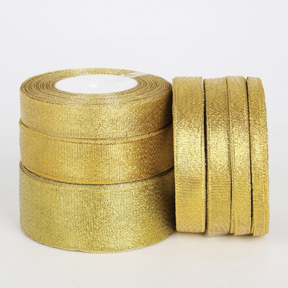 25Yard/Lot Handgemaakte Glitter Gouden Lint Metallic Glans Voor Bruiloft Kerst Uitnodiging Decoratie Kaart Warpping