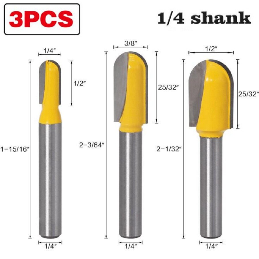 3pc 6mm Shank Long Blade Round Nose Wood Router Bit Long Reach Core Box ...