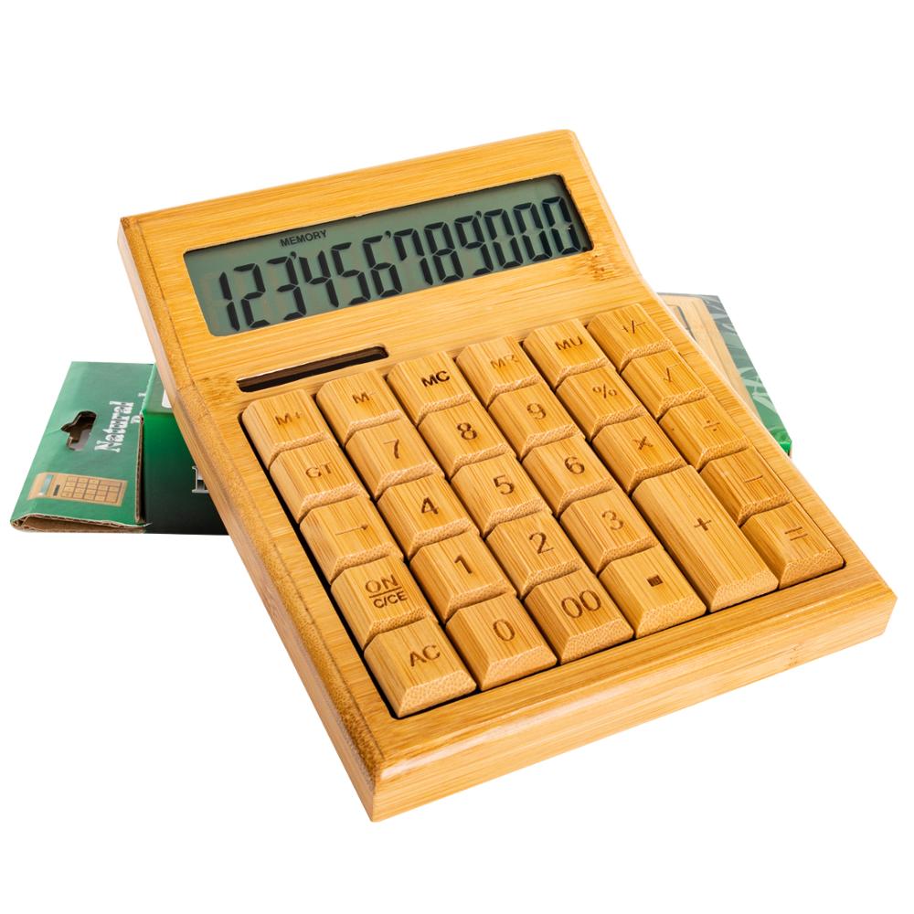 Panel Solar Bamboo Calculator jumbo 12 Digit LCD Display Office school calculator small mini personal student calculator