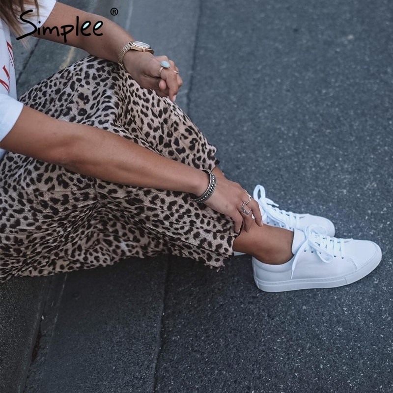 Simplee Vintage Luipaard Print Geplooide Rokken Vrouwen Punk Rock Koreaanse Rok Streetwear Trekkoord Elastische Taille Dames Midi Rokken