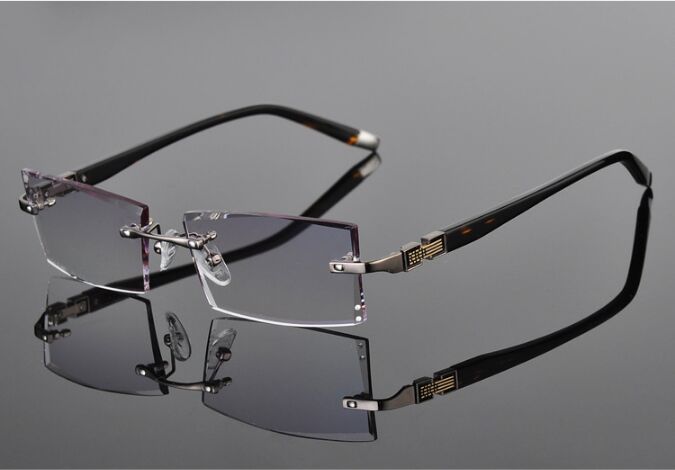 Ultralight Men Rimless Eyeglass Frames Myopia Spectacles Gradient Diamond Trimming Glasses Frames Prescription Optical Eyewear: Grey