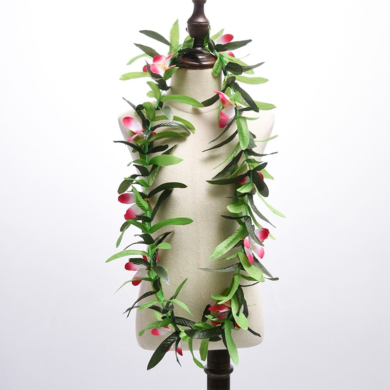 Collares de flores artificiales de hoja de Lei hawaiana Tropical para disfraz de Hula y en la playa, Luau Leis, 3 uds.