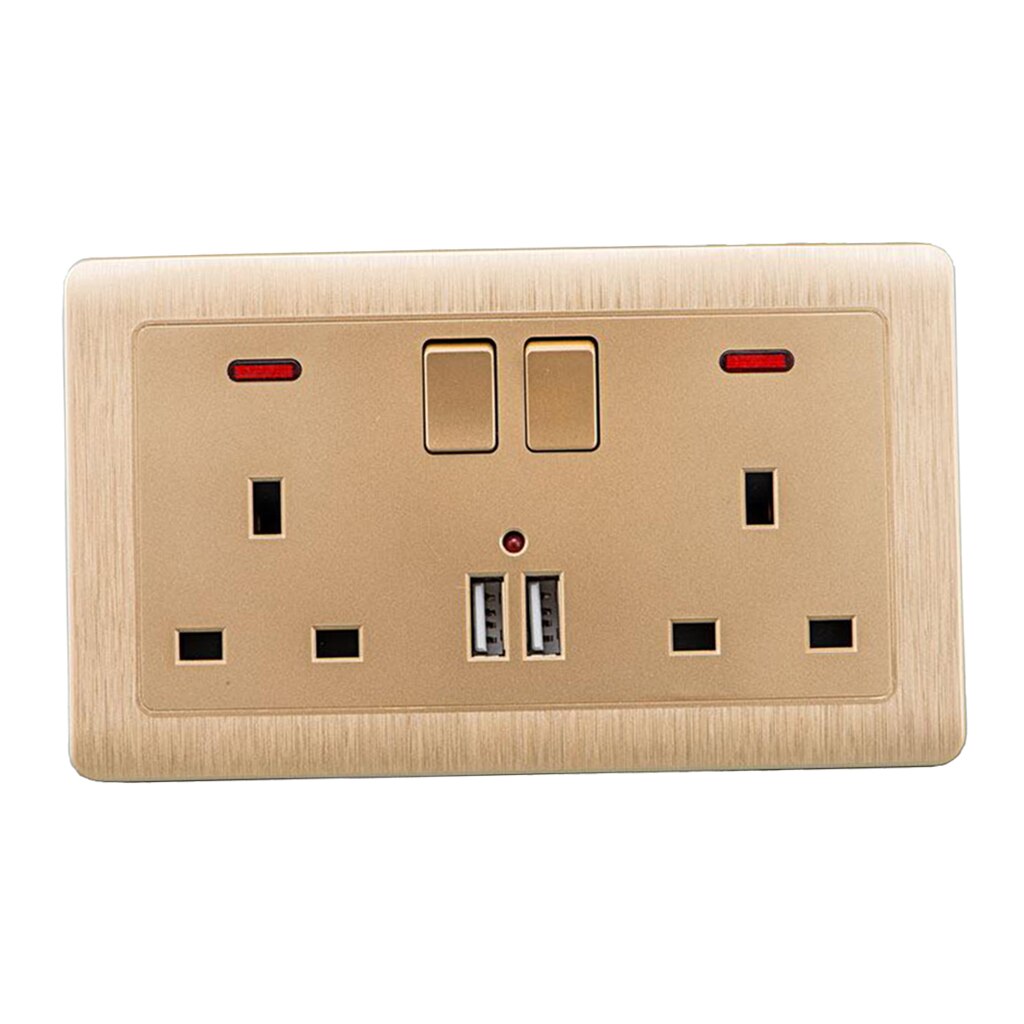 Double Wall UK Plug Socket 2 Gang 13A with 2 USB Charger Outlets, Easy to Use