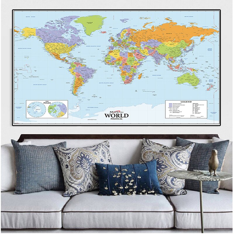 The World Political Map 90*60cm vintage decor Wall Sticker Map Card Canvas Painting Home Decoration School Supplies