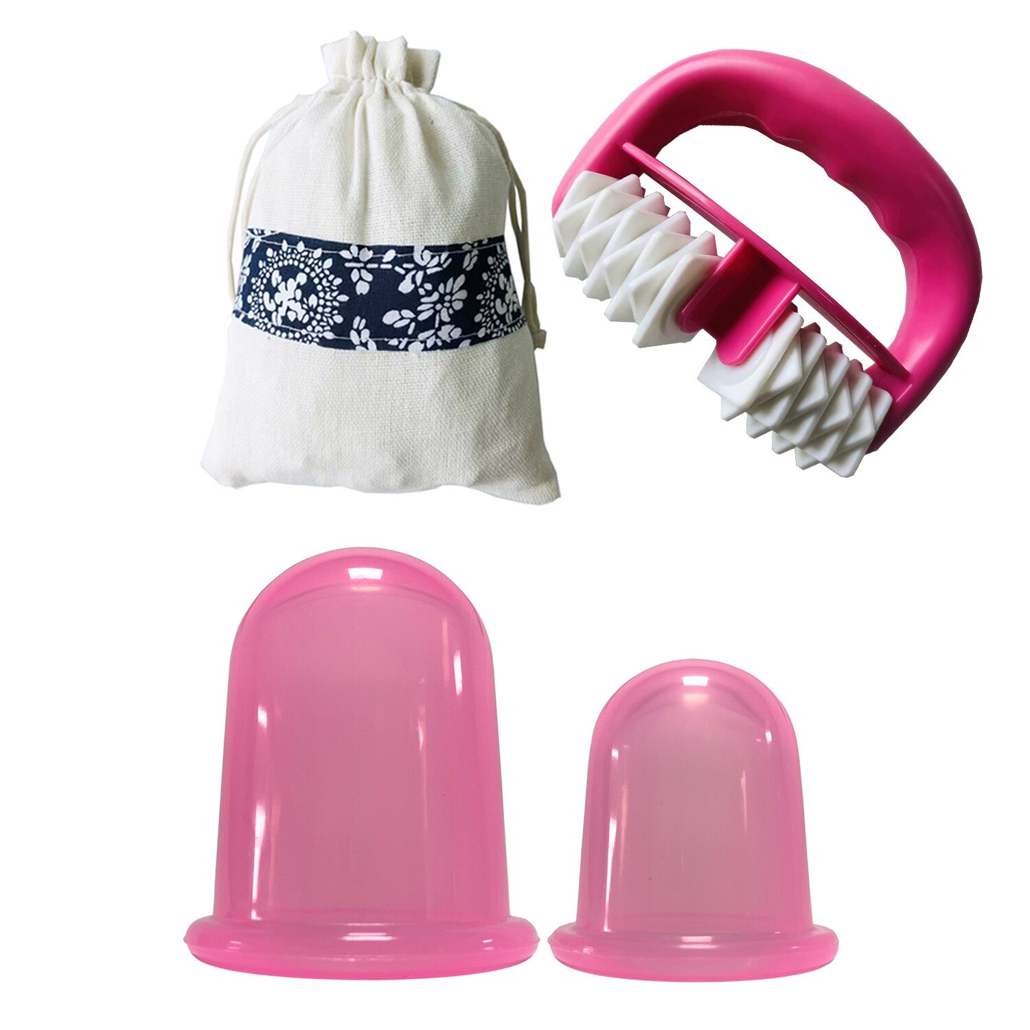 Siliconen Anti Cellulite Cup Vacuüm Massage Zuignappen Body Pijnbestrijding Roller Handleiding Zuignappen Cupping Therapie Kit: 3pcs pink