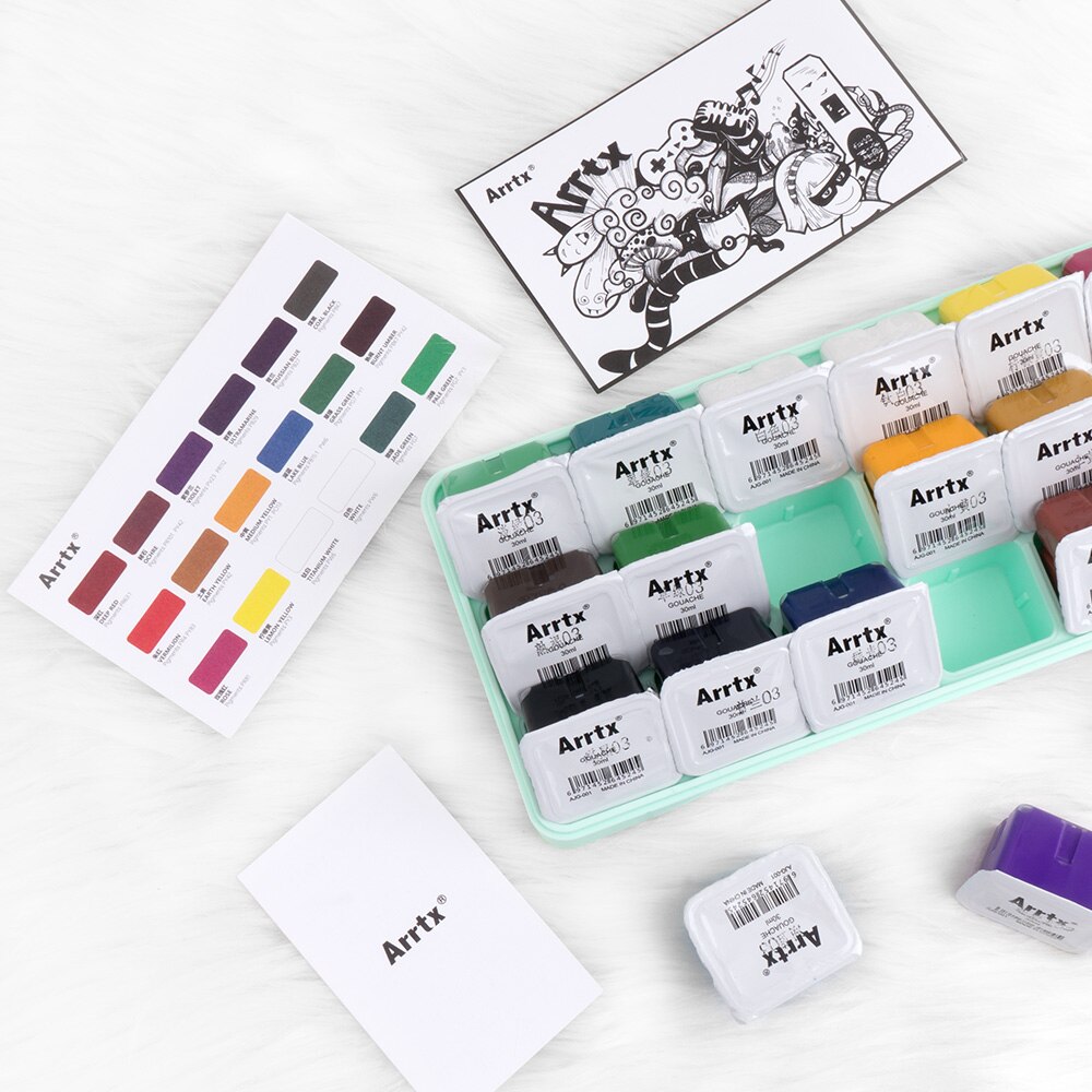 Arrtx 18 Colors Gouache Paints Set 30ml Unique Jelly Cup Gouache Paint For Students Artists Beginner+Brushes