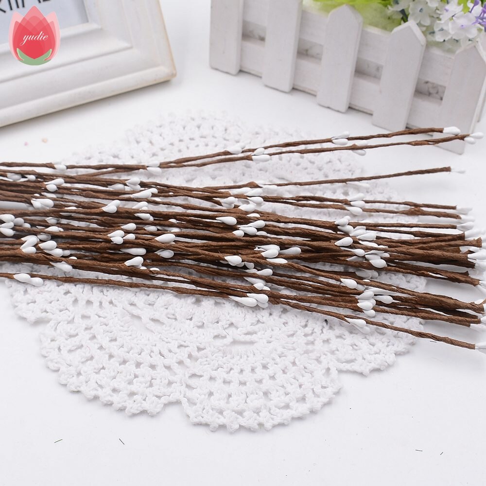 Billig 10 stk 40cm knop kunstige grene blomster jerntråd kviste til bryllup dekoration gør det selv scrapbog håndlavede krans blomster: Hvid