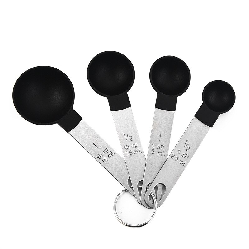 Stainless Steel Handle Measuring Spoon Plastic Measuring Cup 8 Piece Set With Graduated Measuring Spoon Set Baking Tool ZB824: black
