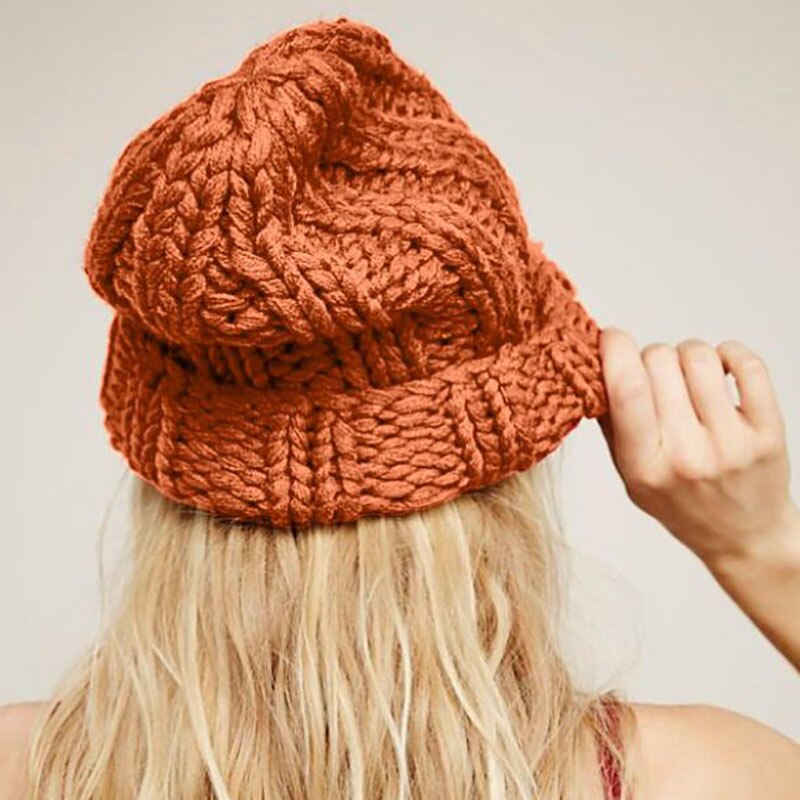 Kvinder vinterstrikkede beanies hat tyk blød varm grov stor strikket solid hat kvindelige motorhjelm beanies hat cap